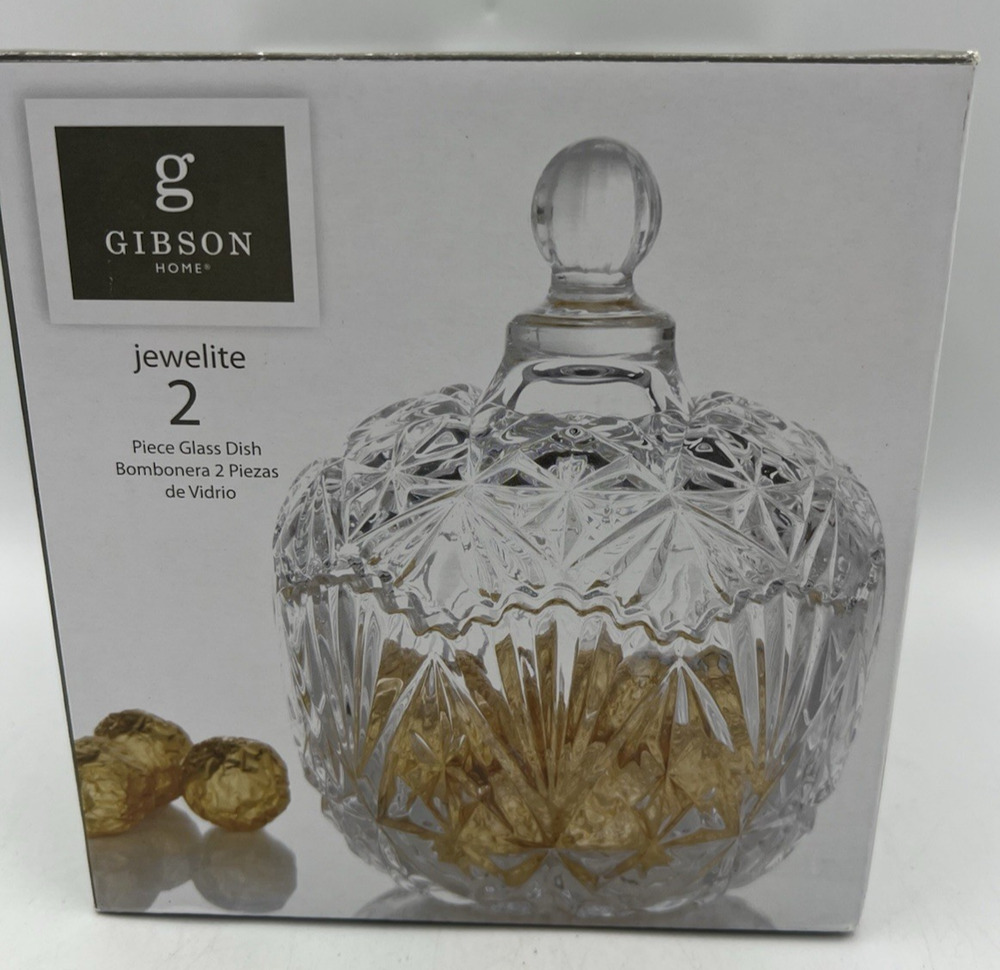 Gibson Home Jewelite Covered Glass Candy Dish Jar Decorative Container